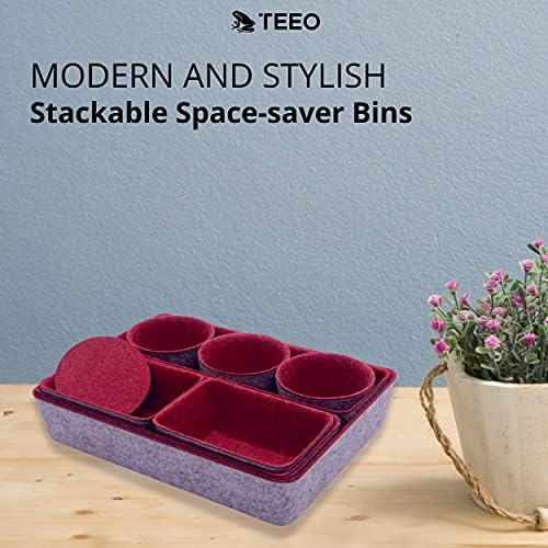 Teeo - Drawer Organizers - Office Supply Organizer - Desktop Drawers - Organizing Containers - Jewelry Tray Makeup Storage Home Dividers Compartment Desk Caddy Cosmetic Bins - Pack of 9, Burgundy - Image 4