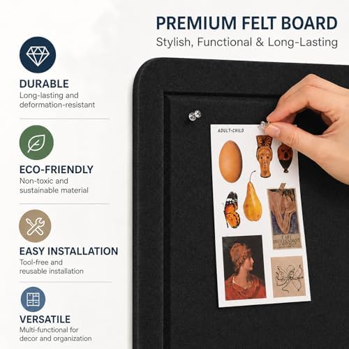 Felt Bulletin Board for Wall 36" x 24" Unfolded Size, Frameless Felt Pin Board, Soft Cork Board Alternative for Office, Home Planning, Notes, Photos & Wall Decor, Foldable Shipping, Easy Install - Image 3