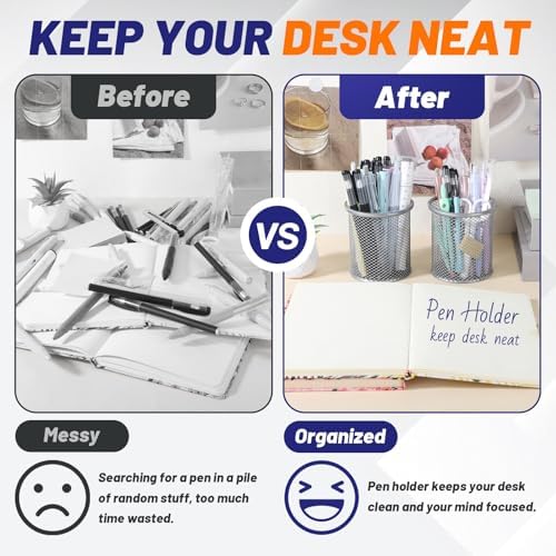 Segarty Pen Cup Holder for Desk, 12 Pack Round Silver Pen Holder, Wire Mesh Pencil Cups Containers Marker Organizer Set for Office Supplies, School, Desktop Accessories, Makeup Brush - Image 4