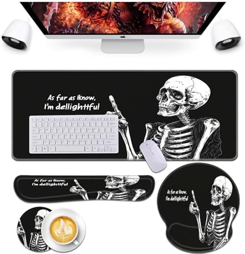 Keyboard Wrist Rest and Mouse Pad Wrist Support Set,Ergonomic Memory Foam Wrist Pad & Non Slip Base for Home Office Working Studying Easy Typing,Pain Relief,Skull Skeleton Black Background by Bxgolkgd