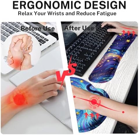 Arttown Keyboard Mouse Pad Set, 4 in 1 Desk Mat Set Cat Galaxy - Image 4