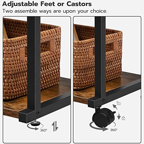 HOOBRO Industrial Printer Stand with Charging Station, 3-Tier Printer Table, Rolling Printer Cart with Adjustable Shelf and Hook, Rustic Brown and Black BF28UPS01 - Image 6