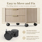 5 Drawer Chest, Under Desk Storage Wood Drawers with Wheels, Fluted File Cabinet for Home Office, Light Oak - Image 5