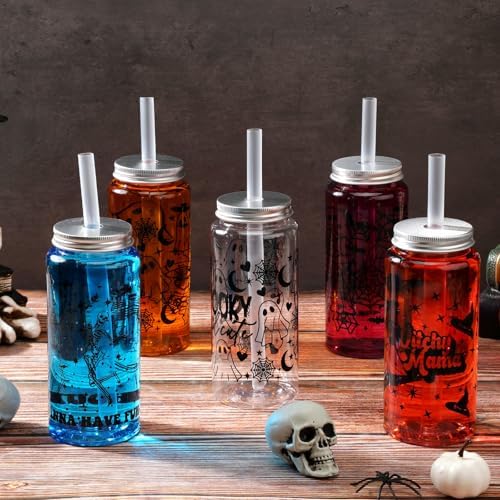 Meanplan 24 Pcs Halloween Ghost Plastic Cup with Lids and Straws Bulk 14 oz - Image 5