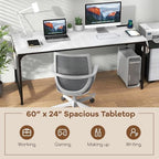 Tangkula 60” Large Computer Desk with Charging Station, Modern Simple Study Writing Desk with Storage Bag, Headphone Hook, Sturdy Metal Frame, Home Office Workstation - Image 5