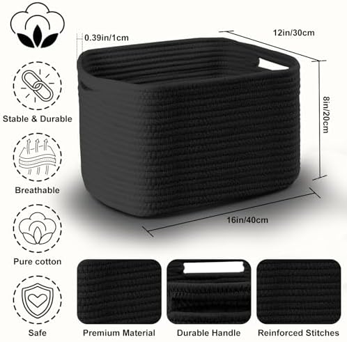 4 Pack Large Storage Baskets for Organizing, 16''Lx12''Wx8''H Woven Baskets for Storage Toys, Towels, Books, and Clothes, Cotton Rope Basket for Shelves with Handle - Image 2