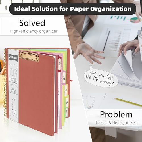 Ospelelf Red Foldable Spiral Clipboard Folio with Storage Zipper Pouch, 5 Plastic Folders with 10 Pockets, Refillable Lined Notepad (11" x 8.5"), Linen Hardcover Project Organizer - Image 5