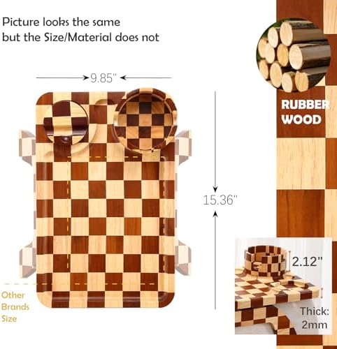 Nnewvante Checkerboard Couch Armrest Table, 3 in 1 Clip-on Table Rubberwood - Image 6