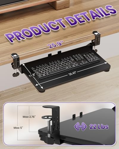 Ergonomic Mouse & Keyboard Tray Under Desk, 20x11.8 in Board, Black - Image 6