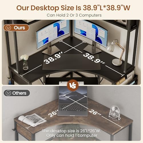 SEDETA 39" Spacious Corner Desk with Hutch, Storage for Small Space, Black - Image 6