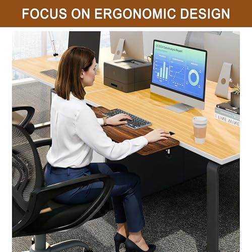 Ergonomic Desk Extender Tray, 24.02"×11.81" Clamp-On Arm Rest Shelf, 90° Foldable Computer Elbow Support for Office Home, Space-Saving Keyboard Mouse Tray (Vintage Burnt Color) - Image 3