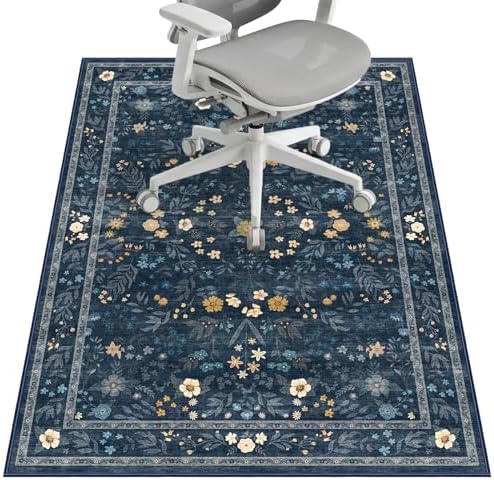 Office Chair Mat for Hardwood Floor & Tile Floor,36"X 48"-Dark Blue Floral by LreedyMat