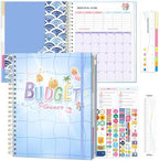 Ospelelf Budget Planner Undated, Money Expense Tracker with Pockets & Stickers, Thick Cardboard Cover, Large Pages for Spacious Writing, Original Fun Colorful Design, 12 Month Financial Notebook, Blue Pool by OspelelfOfficeSupplies