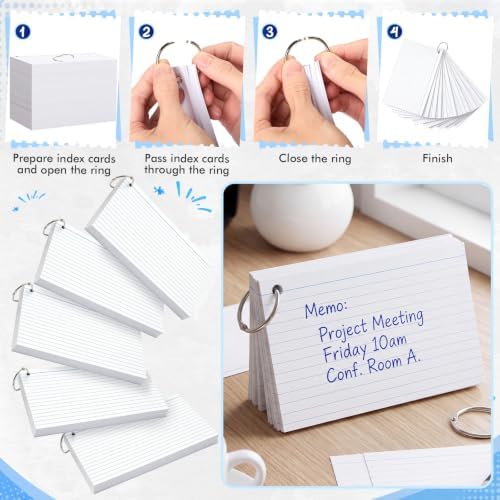 Yexiya 250 Pcs 5 x 8 Inch Index Cards with Rings Hole Punched Notecards - Image 4