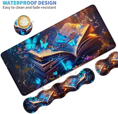 4Pcs Memory Foam Keyboard Wrist Rest Desk Mat Set, Book Blue Butterfly - Image 4