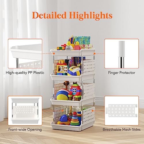Lifewit Plastic Stackable Storage Baskets, 4 Tier Stacking Bins for Food and Clothes, Multifunctional Organizer for RV, Kitchen, Playroom, Pantry and Bathroom, 13.8"D x 11.8"W x 28.3"H, 1 Pack, White - Image 6