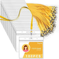 Segarty Lanyards with ID Holder, 100 Pack Horizontal Badge Clear Plastic Name Tags Neck Key Card Bulk, Yellow Strap Clips Waterproof Ziplock Nametag Protector for Women, Business, Student, School by Segarty