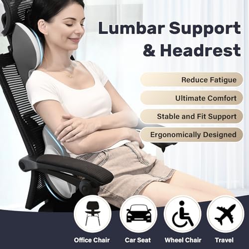 Coverado Lumbar Support Pillow and Car Neck Pillow, Ergonomic Memory Foam Desk Chair Cushion and Headrest Pillow for Car Office Chair, Sciatica & Neck & Tailbone Pain Relief Cushion-Black&Gray - Image 2