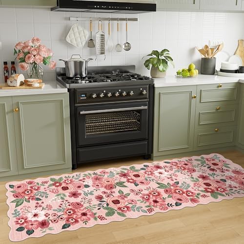 DUKINO 2.6x8 Runner Rug, Floral Washable Kitchen Rugs Non Slip, Pink - Image 5