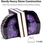 Purple Agate Bookends Set of 2, Heavy Duty Geode Stone Book Ends for Office and Bookshelf, Includes Anti-Slip Rubber Bumpers, Unique Decorative Gift for Home, 3-4 lbs - Image 3