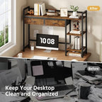 Desk Shelf with 2 Drawers, 38.5" Desk Hutch for Computer Monitor, 3 Tier Desk Display Rack, Desktop Bookshelf Storage Rack for Home Office Dorm - Image 6