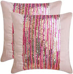 The HomeCentric Cushion Cover, Pink Decorative Pillow Cover, Fuchsia Silver Sequins Girls Room Glitter Sparkly Pillow Cover, 18x18 inch (45x45 cm) Cushion Cover, Square Silk Throw - Pink Angel - Image 2
