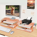 AUPSEN Computer Monitor Stands Riser，2-Tier Desk Organizers and Accessories, Office Desk Accessories Organizer with Drawers and 2 Pen Holder for Office Supplies (Rose Gold) - Image 7