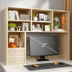 REIBII Desktop Bookshelf, 8 Shelves Desk Hutch for Dorm Room, Natural by REIBII