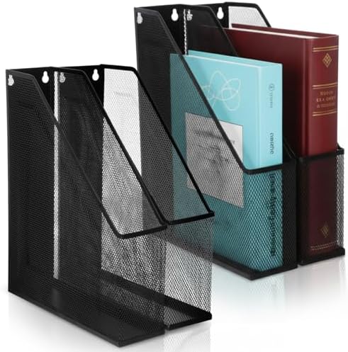 Sliner 4 Pack Metal Magazine Holder Black Mesh Steel Document Rack 1 Section File Organizer Extra Wide Magazine Folder Storage Desk Tidy for Office Home, 12.6”x 9.8”x 3” by Sliner