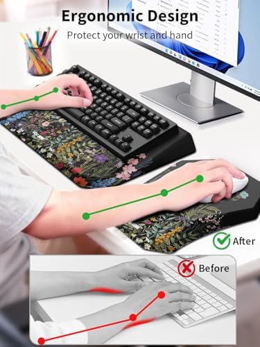 3-in-1 Ergonomic Keyboard Stand with Wrist Rest & Mouse Pad Set, Flower - Image 2