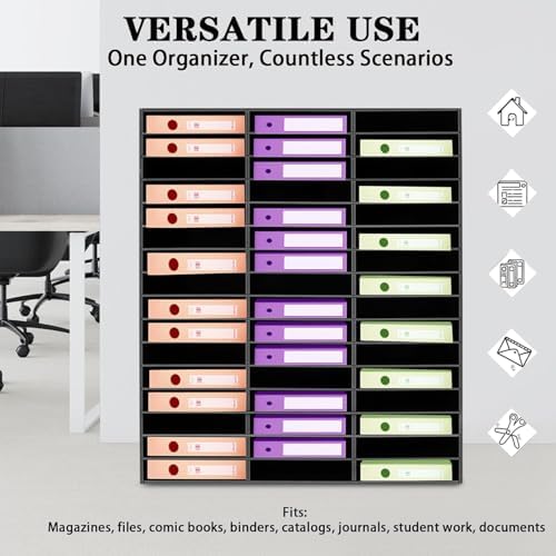 48 Slots Literature Organizer, 48 Office Mail Sorter Organizer, Compartments Desktop File Sorter Mail Center Paper Storage Cabinet, 16 Layer Mail Sorter Organizer (Black, 31.5 x 12 x 37.8 inch) - Image 7