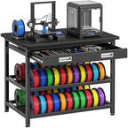 3D Printer Stand with Filament Storage - Heavy Duty 3D Printer Table with Metal Drawer, 36 inch 3 Tier Metal 3 D Printing Desk for 3 D Printers, Black by Unknown