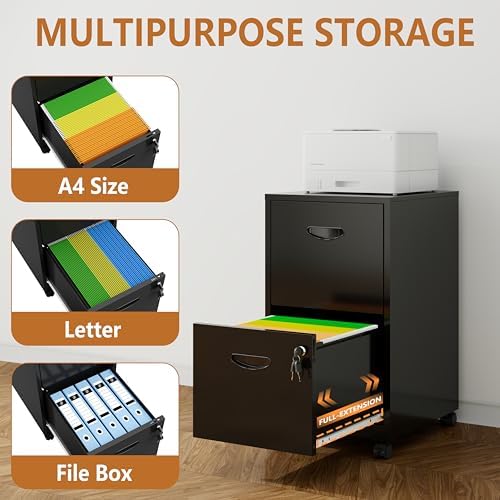 Polup 2 Drawer Rolling File Cabinet with Lock for Home Office - Image 4