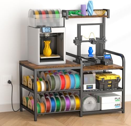 Dual‑Zoned 3D Printer Table with Filament Storage Rack for 2 Printers. by iKKLEHome