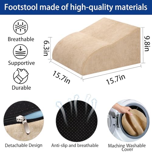 Foot Rest for Under Desk at Work, Ergonomic Under Desk Footrest with Washable Cover for Office, Home & Gaming Leg Elevation Pillow Beige - Image 2