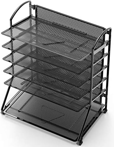 Simple Houseware 2 Packs 6-Tier Desk Organizer & Sliding Paper Tray, Black - Image 4