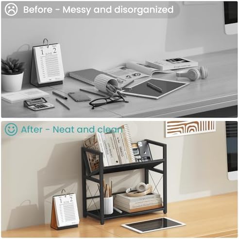 ELITEROO Desktop Bookshelf, 2 Tier Desk Book Organizer Shelf, Wood Tabletop Bookshelf Storage, Small Desk Top Bookcase for Office, Home, or Study, Mini Table Book Rack for Display, Black - Image 5