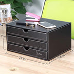 High-end PU Leather Desk Organizer File Cabinet Executive Office Supplies Desktop Filing A4 File Cabinet Stackable Storage Organizer Box with 3 Drawers (Black)… - Image 2