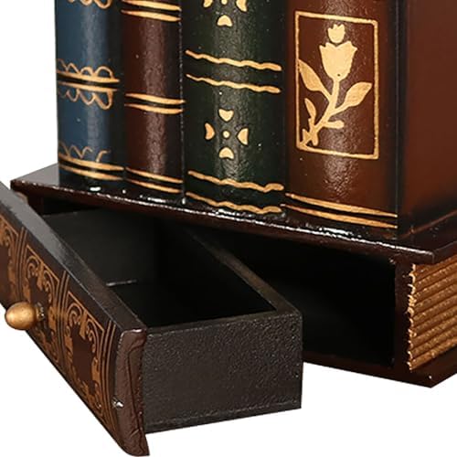 NUOBESTY Retro Pen Cup Holder Book Style Wooden Pencil Organizer Desktop Remote Pen Compartment Stand Home School Office Faux Book Pencil Caddy - Image 3