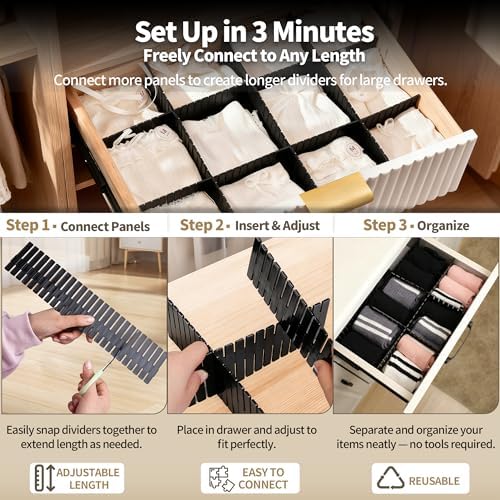 Adjustable Drawer Dividers, Cut-to-Fit DIY Organizers, Black 32 Pack - Image 4