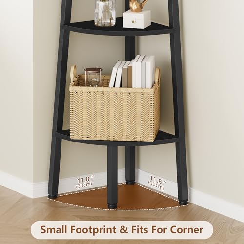 Hoctieon Corner Shelf, 3-Tier 40" Tall Corner Bookshelf, Rustic Ladder Shelf, Industrial Display Stand for Living Room, Kitchen, Home Office, Balcony, Small Space, Metal Frame, Black - Image 5