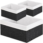 Vagusicc Storage Basket, 3-Pack Woven Paper Rope Wicker Baskets for Storage with Handles, 15 Inches Large Cube Storage Bins Woven Storage Baskets with Liners for Shelves Organizing & Decor, Black by Vagusicc