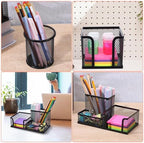 Black Mesh Pen Holder for Desk Pencil Holders 5 Pieces Desk Organizer Office Supplies Caddy with Sticky Notes Holder for Office Home - Image 7