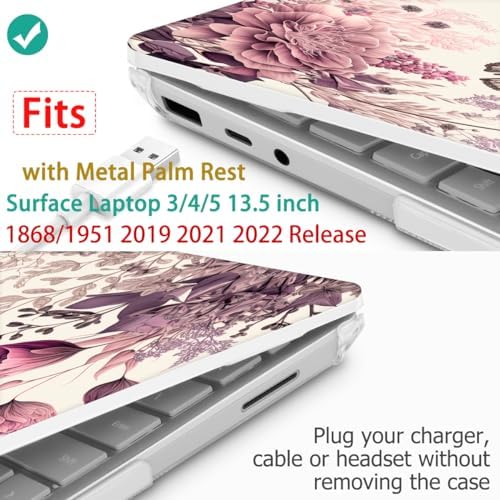 Mektron Case for 13.5" Microsoft Surface Laptop 5/4/3 with Metal Palm Rest Model 1951/1868, 2019/2021/2022 Release Plastic Hard Shell Cover with Screen Protector, Butterfly Flower C074 - Image 3