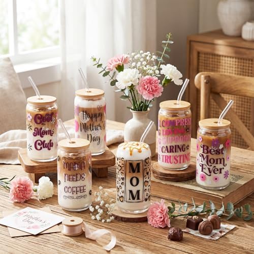6 Pcs Mom Gifts for Mother's Day 16 oz Best Mom Ever Glass Cups - Image 2
