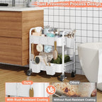 2 Tier Small Rolling Cart Metal with Wheels, White Under Desk Storage Carts - Image 3