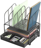 Deco Brothers Mesh Desk Organizer with Double Tray, 5 Upright Sections and Sliding Drawer, Black - Image 4