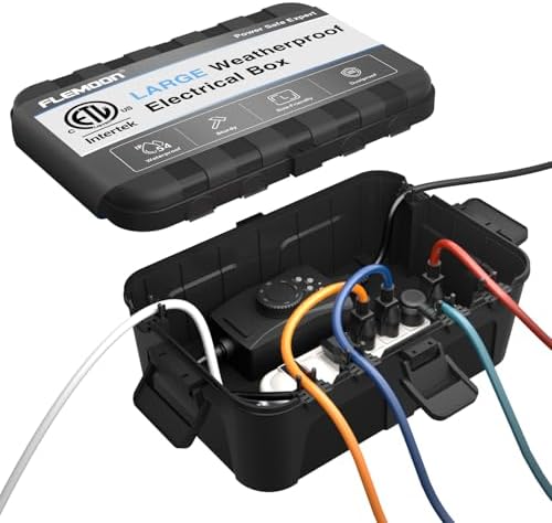 Flemoon Large Outdoor Electrical Box (12.5 x 8.5 x 5 inch), IP54 Waterproof Extension Cord Cover Weatherproof, Protect Outlet, Plug, Socket, Timer, Power Strip, Holiday Light Decoration, Black by FLEMOON