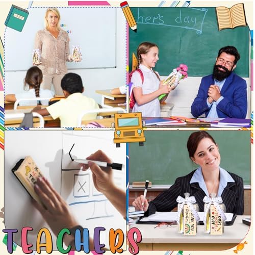Kosiz 31 Pcs Back to School Teacher Gifts Bulk, Including 6 Thank You Wood Chalkboard Erasers with Markers 6 Note Sticky 6 Wooden Note Holder Measuring Tape for First Day of School Classroom Favor - Image 7