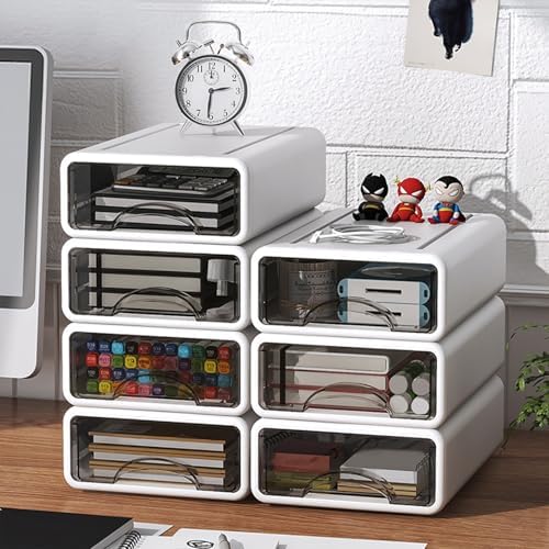 Desk Organizer with Drawers, Stackable Storage Drawers with Compartments Desktop Organization for Office Supplies, Makeup, Pencils, Tape, Erasers, Paperclips, Chargers (White 2S2M) - Image 7